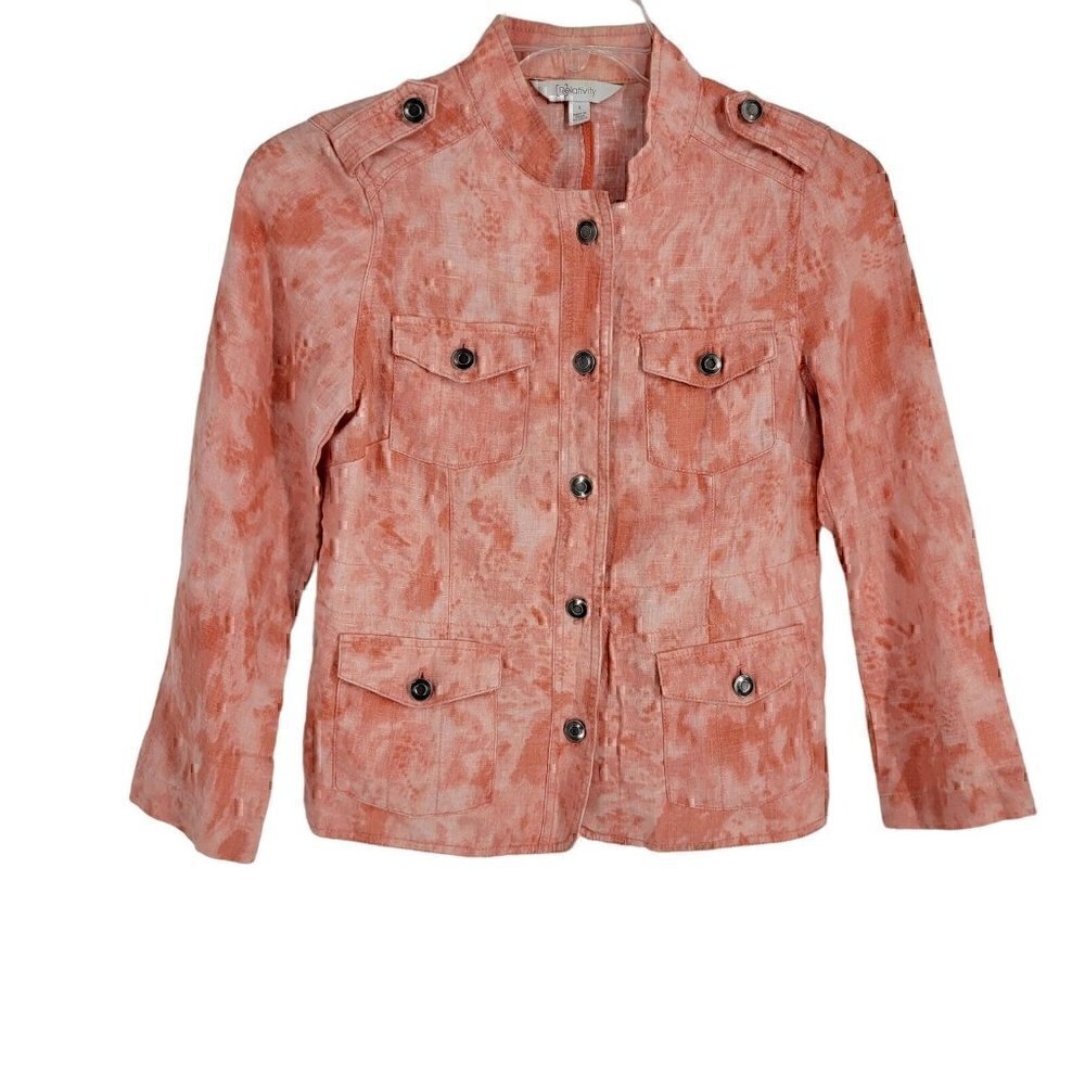Relativity Women's Orange Linen Jacket Size Small coat blazer classic Tie Dye